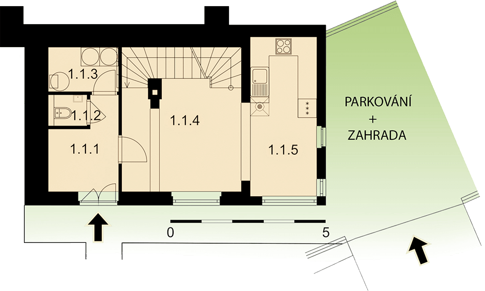 Přízemí, zahrada a parkování